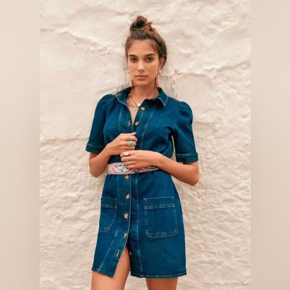 Sezane Almette Denim Button-Down Dress
